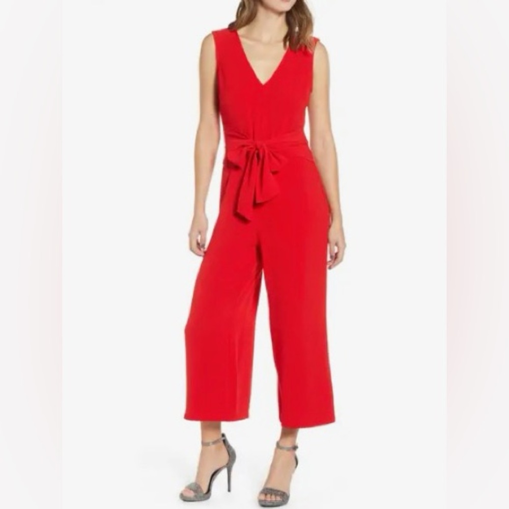 ASTR the label tie waist crop jumpsuit
